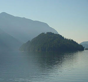 Raccoon Island in Indian Arm on a misty morning